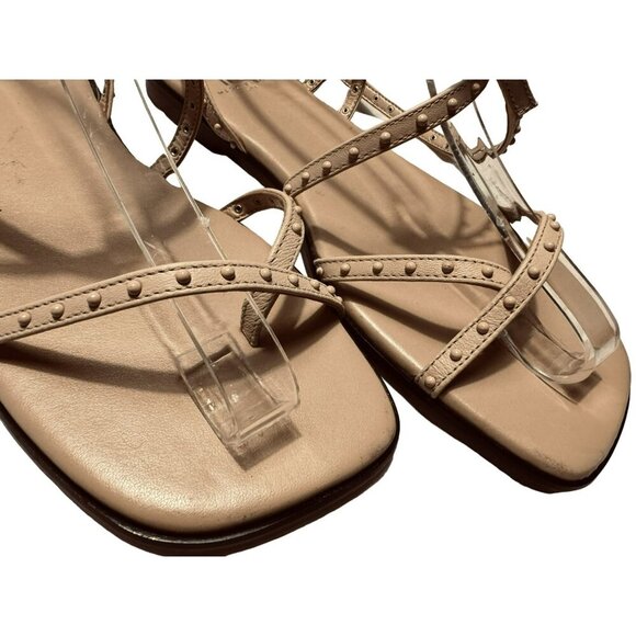 Marc Fisher NALICA Nude Leather Studded Strappy Wrap Sandal SZ 6M Square Toe NEW - Picture 5 of 10
